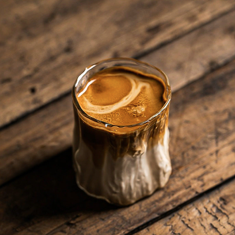 Premium Wood Grain Effect Glass Cup for Coffee, Multipurpose Handcrafted Clear Glass Drinkware, Reusable, Recyclable, Retro Latte, Milk, Tea, Breakfast Beverage Tumbler, High Heat Resistance, Hand Wash Only - Set of 1