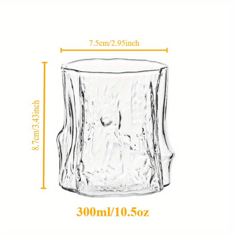 Premium Wood Grain Effect Glass Cup for Coffee, Multipurpose Handcrafted Clear Glass Drinkware, Reusable, Recyclable, Retro Latte, Milk, Tea, Breakfast Beverage Tumbler, High Heat Resistance, Hand Wash Only - Set of 1