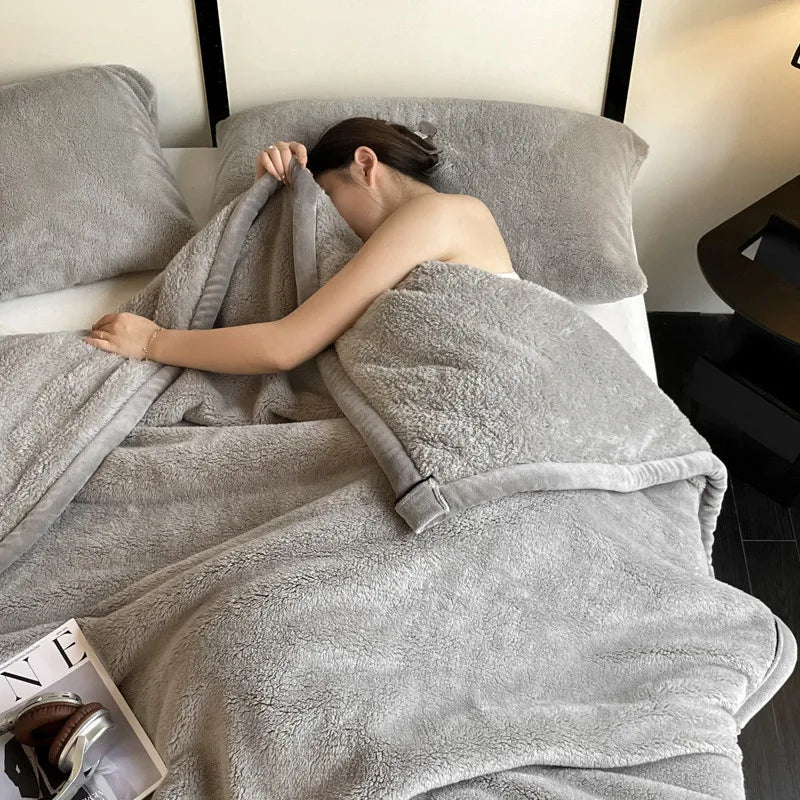 Plush Warm Winter Throw Blanket A Grade Coral Fleece Flannel Soft Thick Blankets for Sofa Single Double Couple Furry Sofa Cover