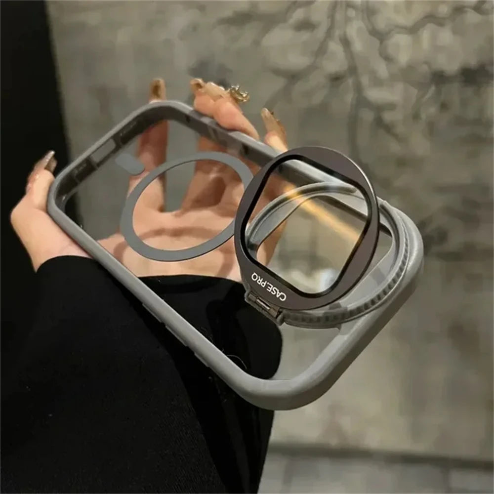 Camera Lens Protection Flip Bracket Stand For Magsafe Magnetic Case for iPhone 15 11 12 13 14 16 Pro Max Plus Transparent Cover