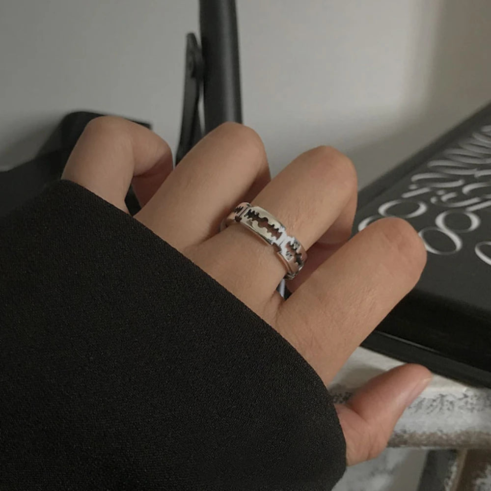 Stainless Steel Hip Hop Ring with Blade Punk Rock Black Silver Color Rings for Men Couple Jewelry Party