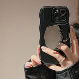 Luxury Solid Color Wavy With Metal Holder Phone Case For iPhone 15 14 13 12 11 Pro Max 14 Plus Soft Silicone Shockproof Cover