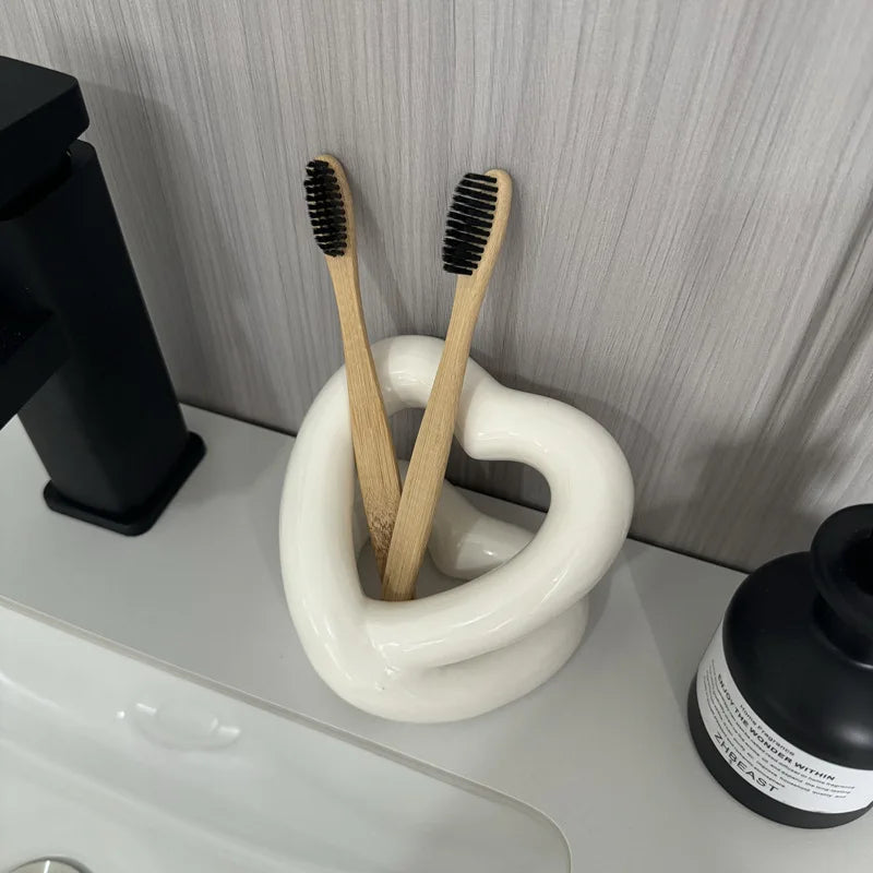 Nordic Style Ceramic Toothbrush Holder Bathroom Desktop Organizer Dried Flower Makeup Brush Organizer