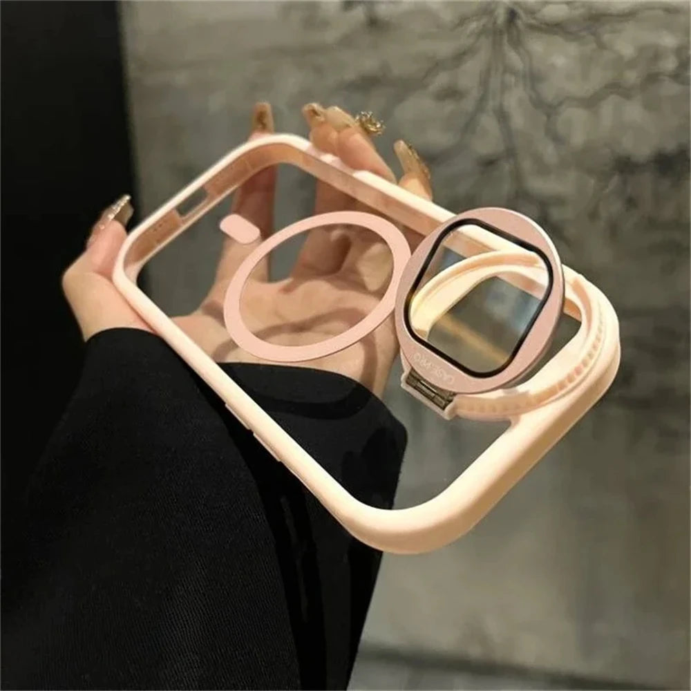 Camera Lens Protection Flip Bracket Stand For Magsafe Magnetic Case for iPhone 15 11 12 13 14 16 Pro Max Plus Transparent Cover