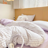 Princess Pink Seersucker Bedding Set INS Stripe Duvet Cover Solid Color Bed Linen Sheet For Girls Single Double Queen Bedclothes