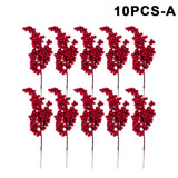 10/1Pcs Artificial Red Berries Christmas Holly Berry Branches Xmas Tree Ornaments Fake Plants For Home Navidad Party Decoration