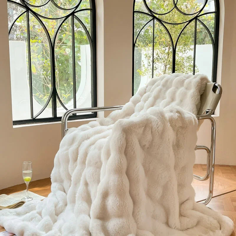 Luxury faux fur Blanket home bed linen Bubble Fleece Knee blanket bed Plaid plush sofa blankets for winter Bedspread on the bed