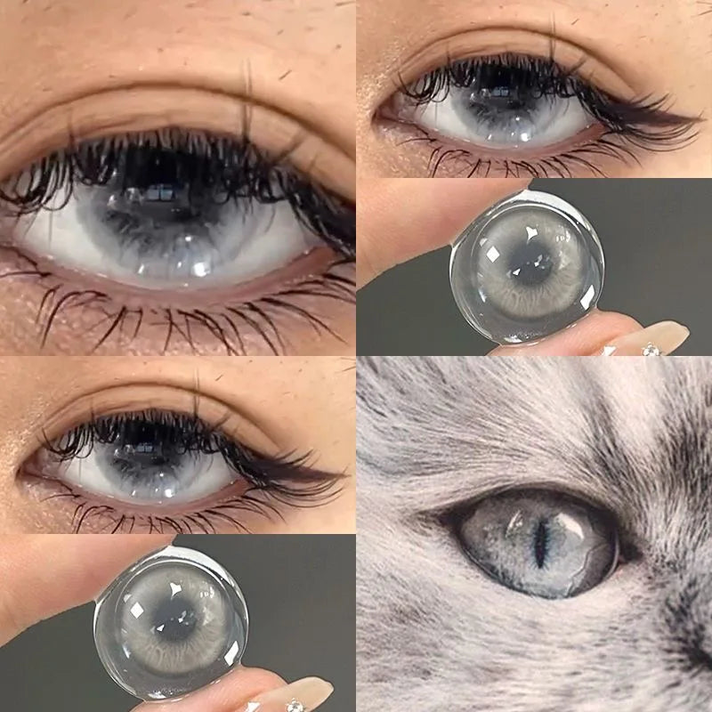 1Pair New Natural Eye Color Contact Lenses with Prescription Grey Lens Myopia Degree Soft Beautiful Pupil Fast Shipping