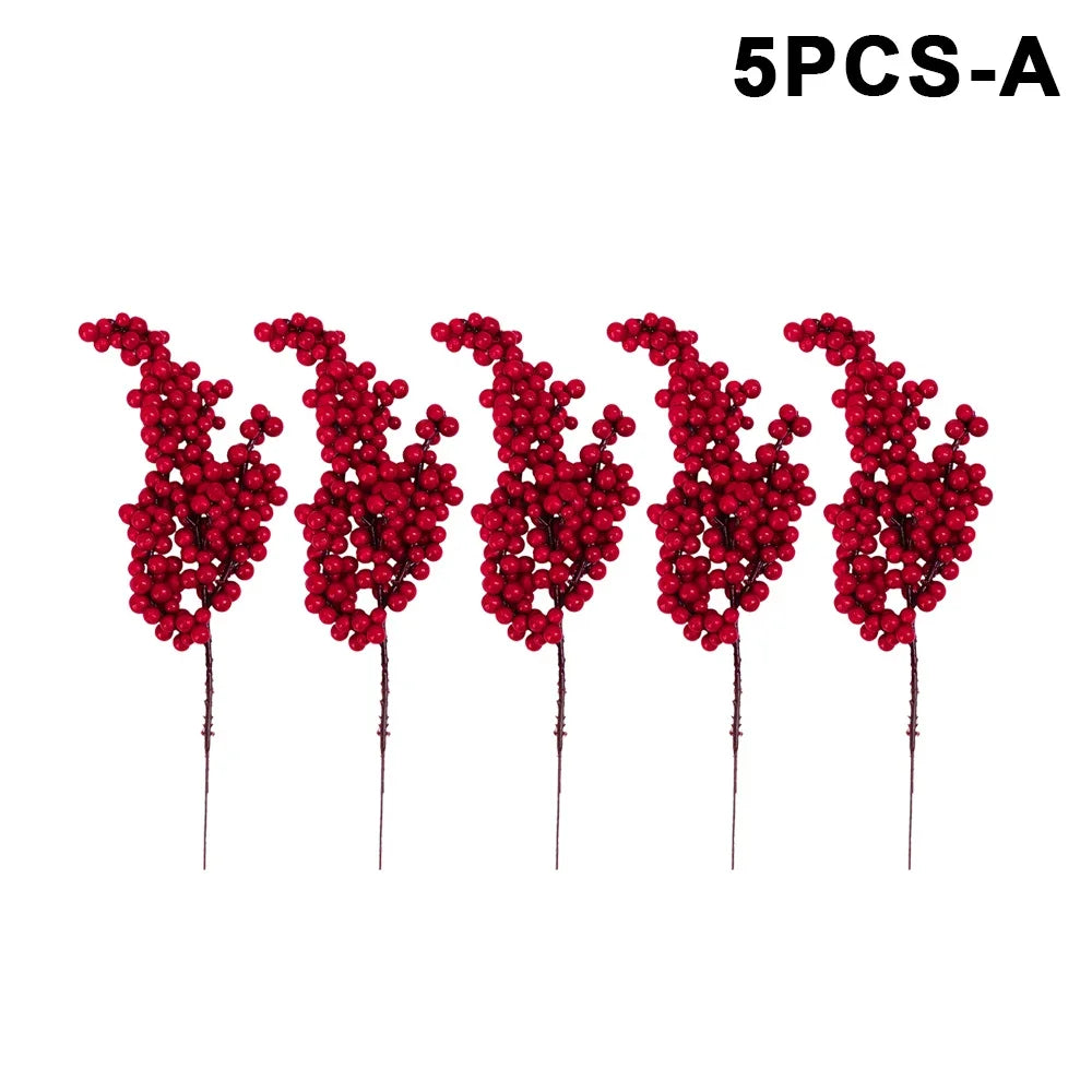 10/1Pcs Artificial Red Berries Christmas Holly Berry Branches Xmas Tree Ornaments Fake Plants For Home Navidad Party Decoration