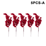 10/1Pcs Artificial Red Berries Christmas Holly Berry Branches Xmas Tree Ornaments Fake Plants For Home Navidad Party Decoration