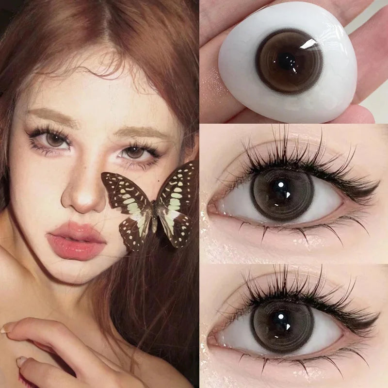1 Pair New Korean Lenses Colored Contact Lenses With Degree Myopia Lenses Soft Beautiful Pupil Brown Contact Make Up