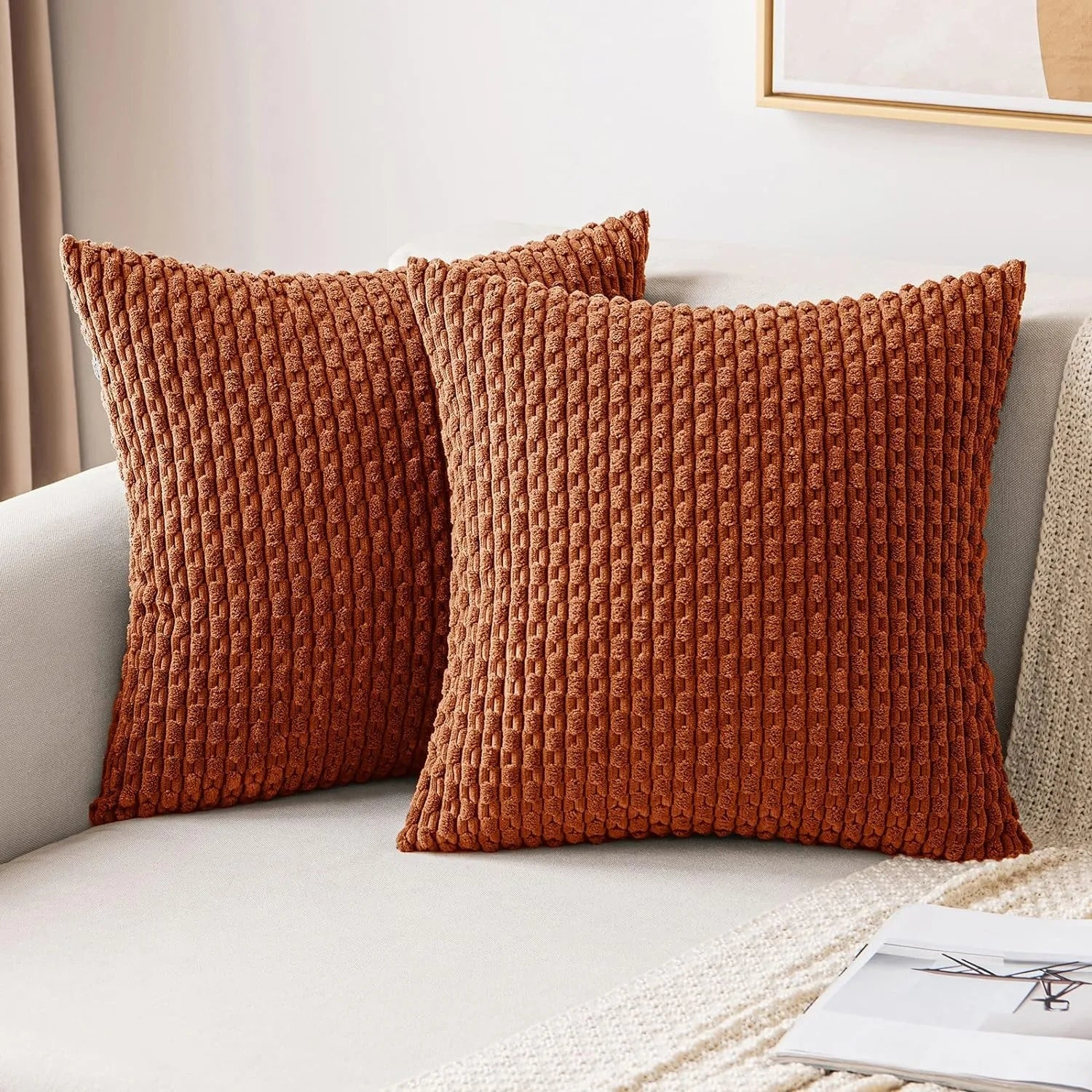 Dark Green Throw Pillow Covers 16x16 Inch Decorative Couch Cushion Cover Soft Corduroy Boho Home Decor for Bed Sofa Living Room