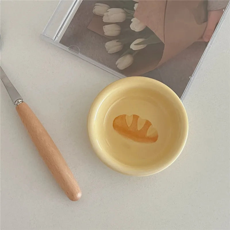 Korean Style Household Ceramic Tableware Set Creative Bread and Toast Printed Noodle Bowls Meal Plate Home Porcelain Dinnerware