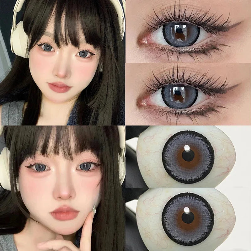 1Pair New Natural Eye Color Contact Lenses with Prescription Grey Lens Myopia Degree Soft Beautiful Pupil Fast Shipping