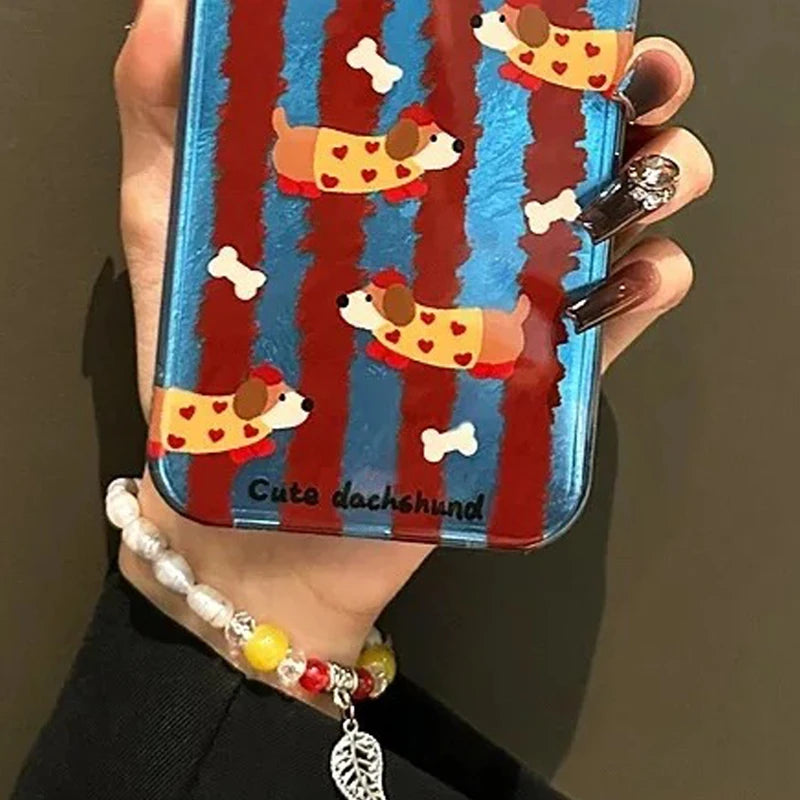 Whirlpool Pattern Red Blue Contrasting Sausage Dog Case For iPhone 16 15 Pro Max 14 13 12 11 XS XR X SE 7 8 Plus Silicone Cover