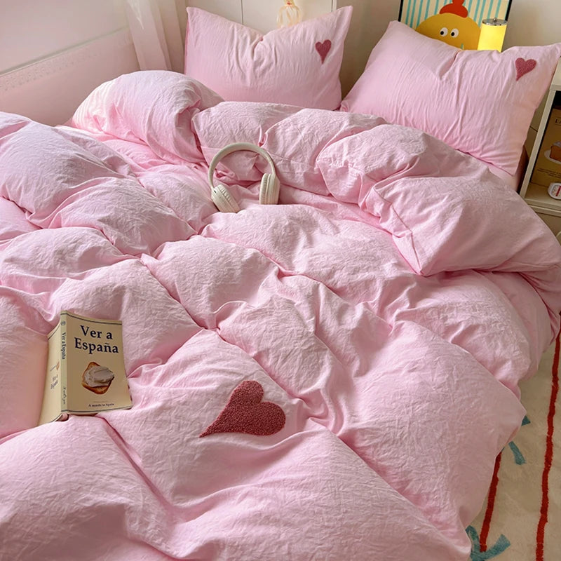 washed Cotton Bedding Set with Pillowcase bed sheet Single Full Size Bed Linen Duvet Cover Set Queen/King Double Comforter Cover