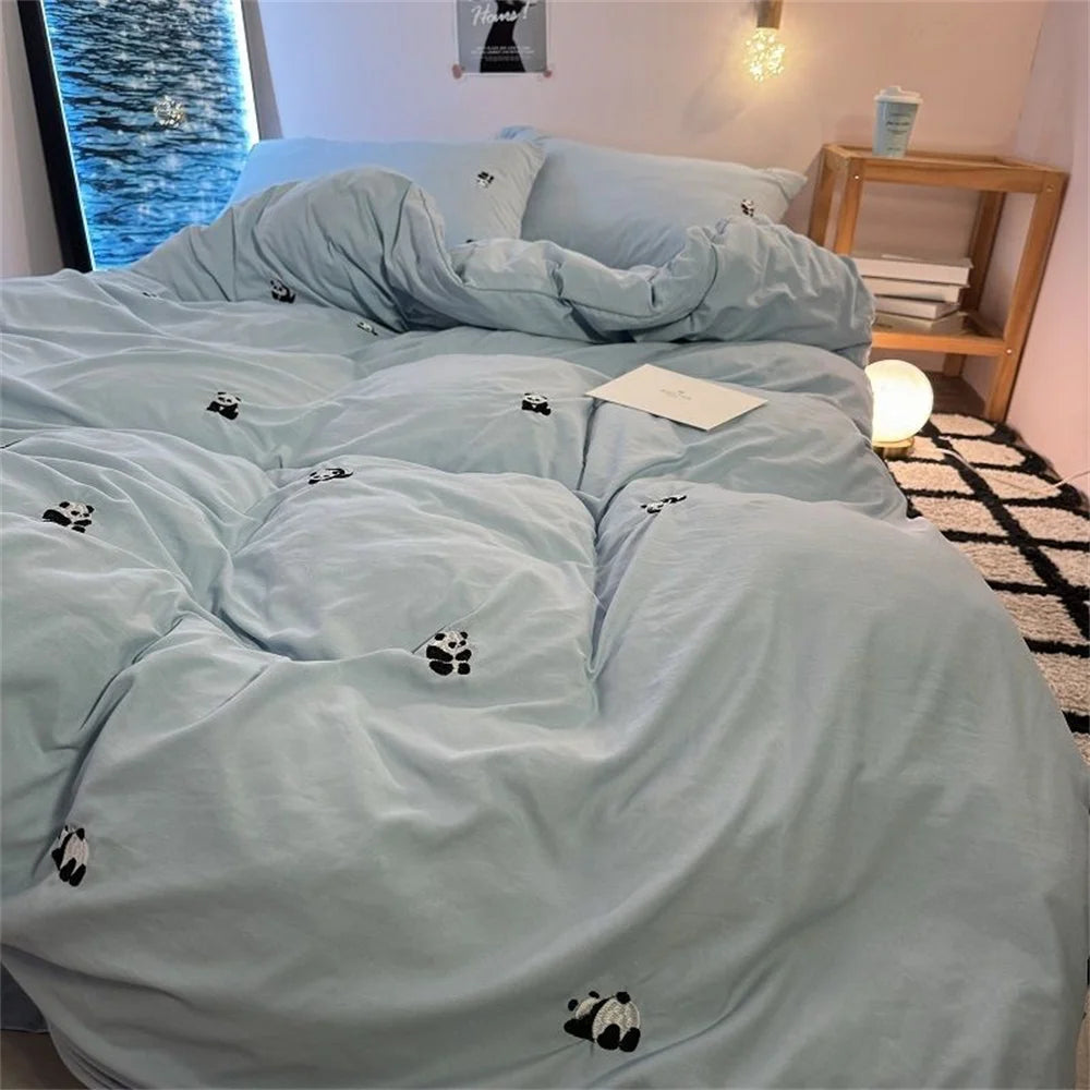 Ins Style Embroidered Flower Bedding Sheet Nordic Duvet Cover Set Home Luxury No Filling Bedding Set Comfortable Bedspread