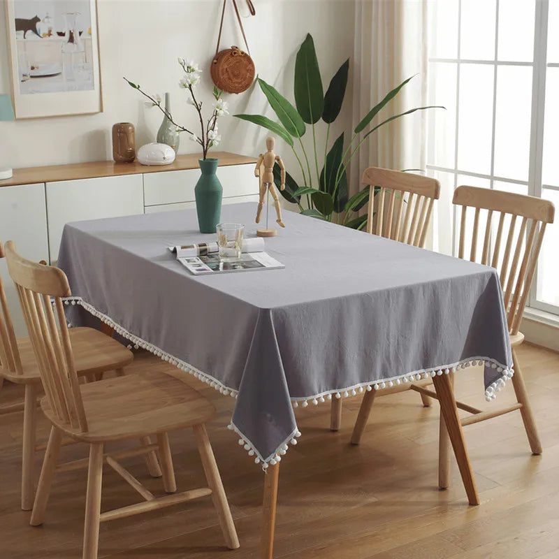 100% Cotton Tablecloths Fabric Tassel Tablecloth Dust-Proof Table Cover for Kitchen Dinning Tabletop Home Wedding Decoration