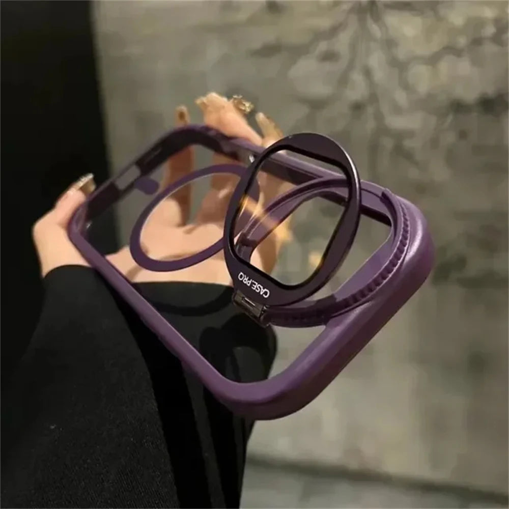 Camera Lens Protection Flip Bracket Stand For Magsafe Magnetic Case for iPhone 15 11 12 13 14 16 Pro Max Plus Transparent Cover