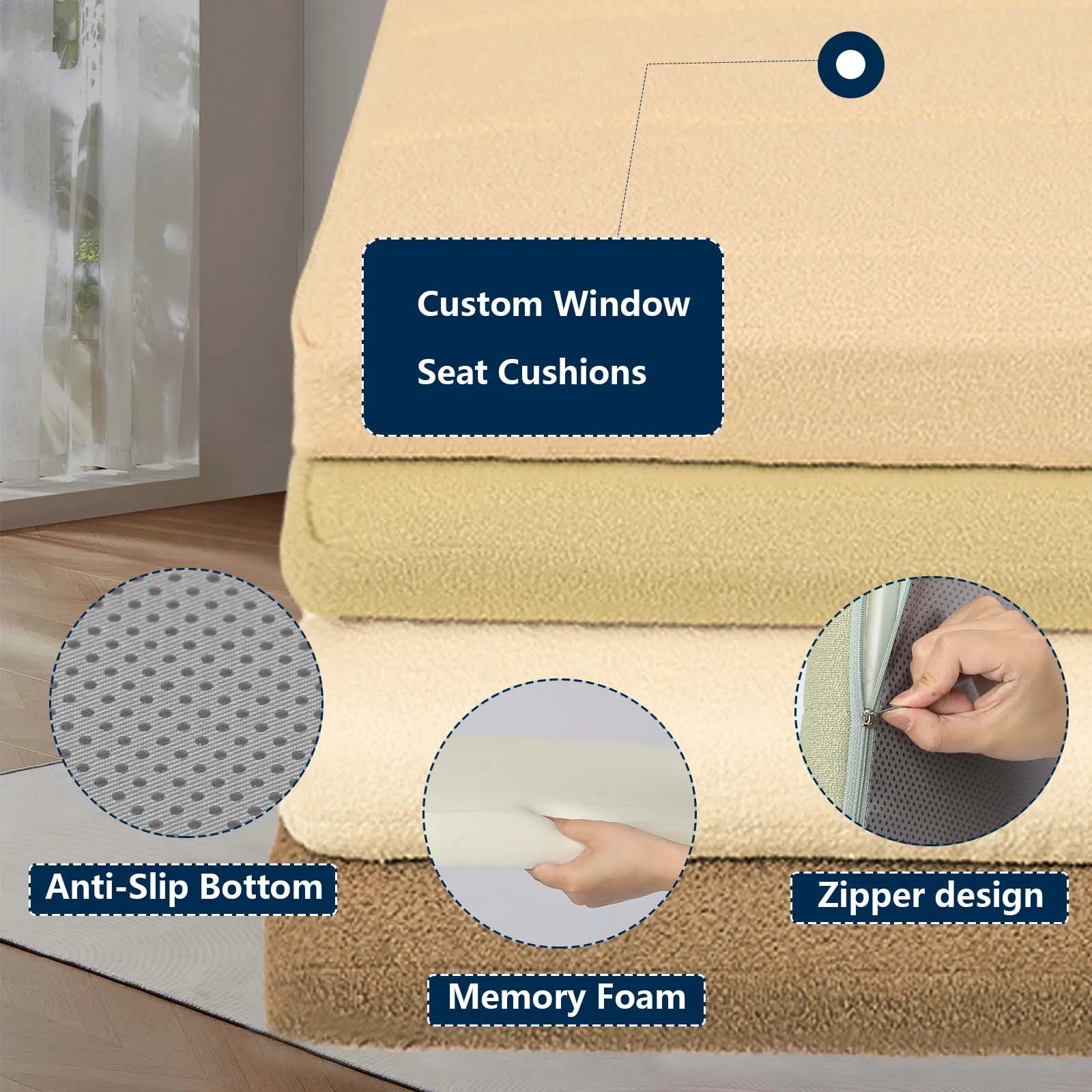 Custom Thick Bench Cushions Teddy Velvet Cushions Indoor Non Slip Seat Cushions Sofa Balcony Sofas Seat Pads Bay Window Cushions