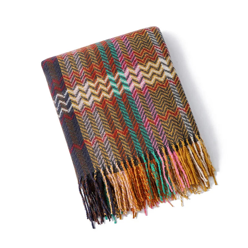 Textile City Ins Ethnic Style Woven Sofa Blanket Wavy Tassel Casual Shawl Throw Blanket Room Decor Acrylic Shawl 127x172cm
