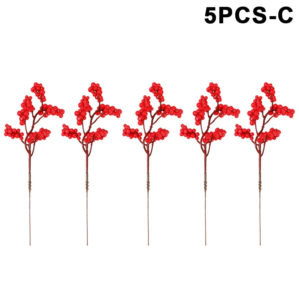 10/1Pcs Artificial Red Berries Christmas Holly Berry Branches Xmas Tree Ornaments Fake Plants For Home Navidad Party Decoration