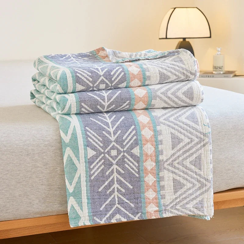 100% Cotton gauze summer blanket breathable bed linen Jacquard bed plaid light weight home Blankets and bedspreads Non shrinking