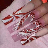 24Pcs Christmas Exclusive False Nails Wearable Long Xmas Style Fake Nails Elk Snowflake Design Full Cover Press on Nail tips