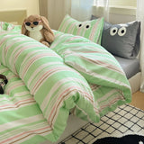 Korean Bed Linen Bedding Sets Stripes Duvet Cover Set Quilt Cover Bed Sheet Quilt Sets Queen Size INS Blogger Comforter Sets