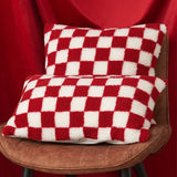 Black Faux Fur Wool Throw Pillow Cover Checked Cushion Cover for Sofa Couch Living Room Polyester Lumbar Pillow Home Decoration
