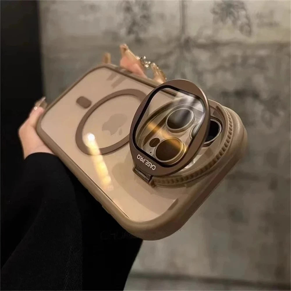 Camera Lens Protection Flip Bracket Stand For Magsafe Magnetic Case for iPhone 15 11 12 13 14 16 Pro Max Plus Transparent Cover