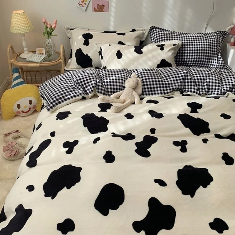 Nordic Princess Pink Bedding Set Girls Boys Single Double Size Flat Sheet Duvet Cover Pillowcase Bed Linens Home Textile