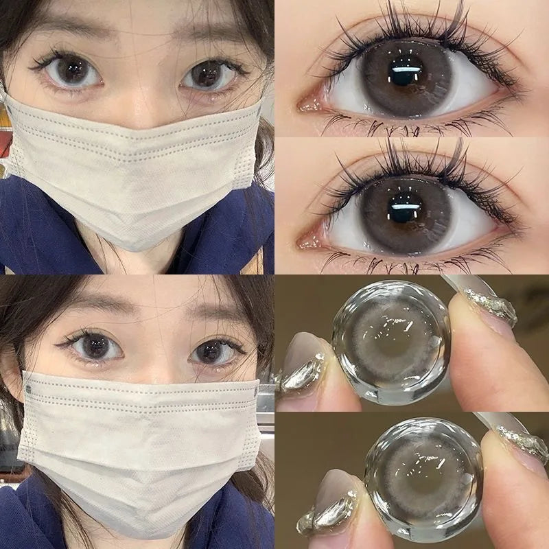 1Pair New Natural Eye Color Contact Lenses with Prescription Grey Lens Myopia Degree Soft Beautiful Pupil Fast Shipping