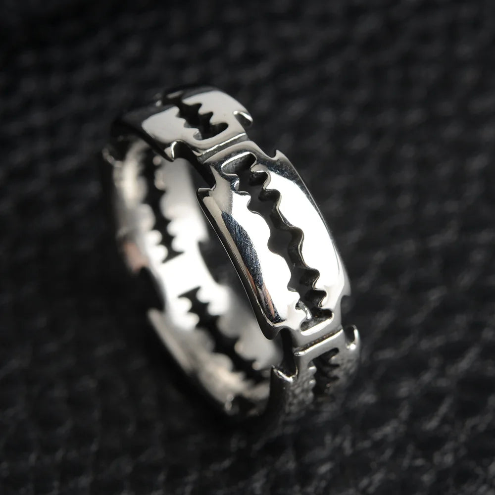 Stainless Steel Hip Hop Ring with Blade Punk Rock Black Silver Color Rings for Men Couple Jewelry Party