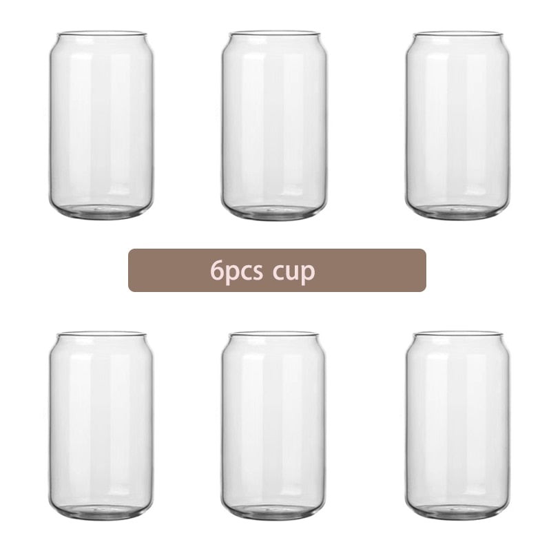Glass Cup Bamboo Lid and Straw Bubble Tea Transparent Cold Drinking Coffee Mug Wine Milk Cup Glass Drinkware Durable 4/6pcs