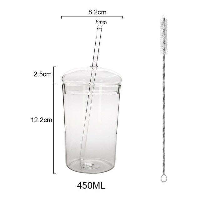 400/450ml Glass Cup With Lid and Straw Transparent Tea Coffee Cup Juice Glasses Beer Can Milk Mocha Cups Breakfast Mug Drinkware