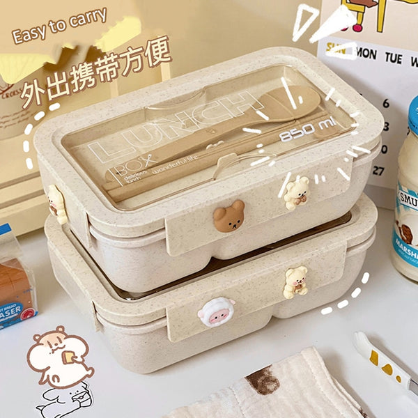 Kawaii Lunch Box For Kids School Adults Office Wheat Straw Cute Microw