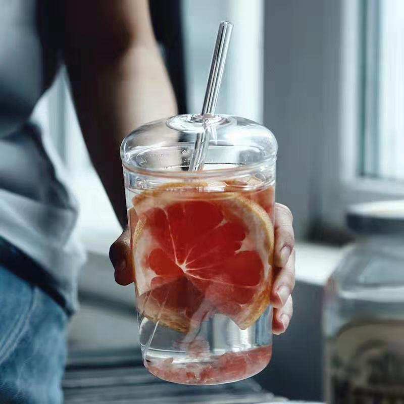 400/450ml Glass Cup With Lid and Straw Transparent Tea Coffee Cup Juice Glasses Beer Can Milk Mocha Cups Breakfast Mug Drinkware