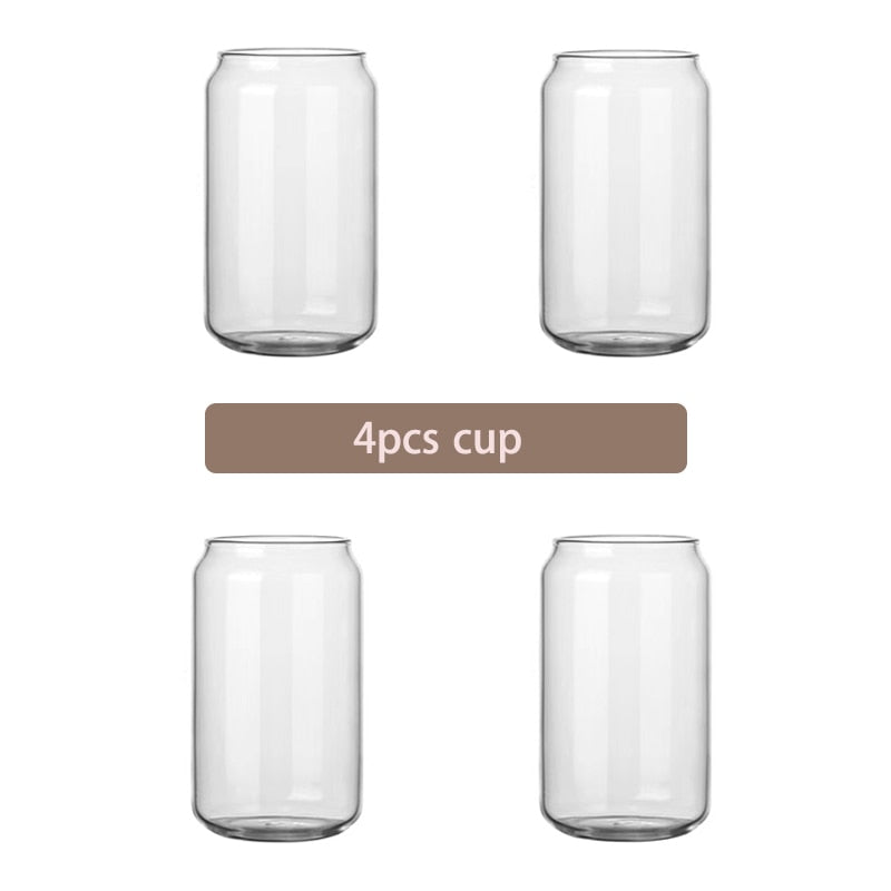 Glass Cup Bamboo Lid and Straw Bubble Tea Transparent Cold Drinking Coffee Mug Wine Milk Cup Glass Drinkware Durable 4/6pcs