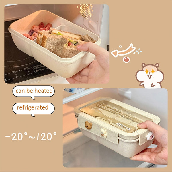 Kawaii Lunch Box For Kids School Adults Office Wheat Straw Cute Microw