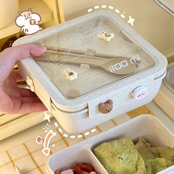 Kawaii Lunch Box For Kids School Adults Office Wheat Straw Cute Microw