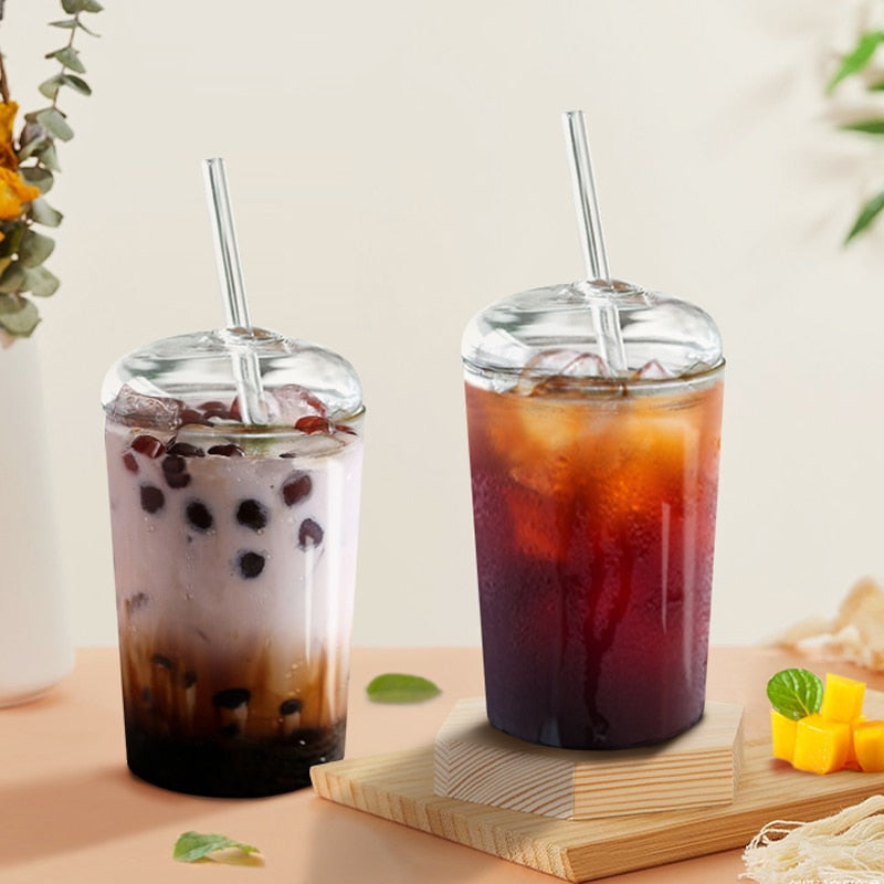400/450ml Glass Cup With Lid and Straw Transparent Tea Coffee Cup Juice Glasses Beer Can Milk Mocha Cups Breakfast Mug Drinkware