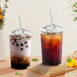 400/450ml Glass Cup With Lid and Straw Transparent Tea Coffee Cup Juice Glasses Beer Can Milk Mocha Cups Breakfast Mug Drinkware