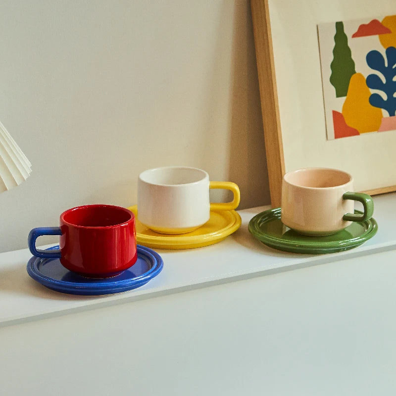 1PC Coffee Cup and saucer Set Ceramic Mug for Family Tea Cup Set Cups and Mugs Drinkware  Korean Coffee Cups