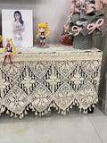 Lightweight Linen Valance with Crochet Lace & Tassels - Handcrafted Beige Rod Pocket Cafe Drapery - Kitchen, Living Room, Bedroom Voile Home Decor