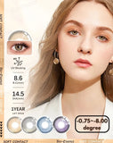 1 Pair Colored Contact Lenses for Eyes Myopia Lenses Gray Lenses Blue Lenses with Diopters Prescription Lenses