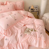 French Princess Style Bedding Sets Hepburn Style Bow Quilt Cover Romantic Bedclothes Decor Woman Girls Bedroom Duvet Cover 4pcs