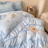 French Princess Style Bedding Sets Hepburn Style Bow Quilt Cover Romantic Bedclothes Decor Woman Girls Bedroom Duvet Cover 4pcs
