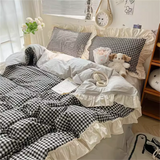 Romantic Black Bedding Set Bed Flat Sheet Pillowcase Twin Full Queen Princess Style Bed Linen Kids Girls Floral Duvet Cover