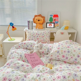 Ins Pink Bedding Set Bed Flat Sheet Pillowcase Twin Full Queen Princess Style Bed Linen Kids Girls Floral Duvet Cover